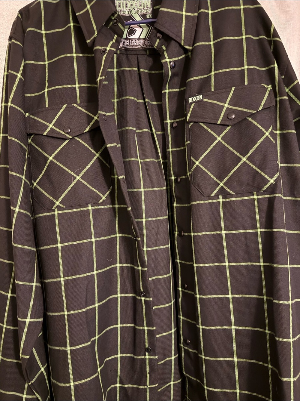 DIXXON Black Button-Up Shirt with Green Windowpane Plaid